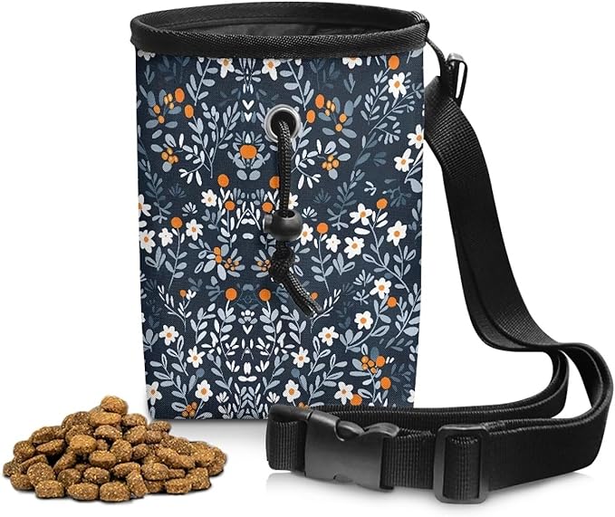 Floral Pattern Pet Treat Pouch Portable Training Treat Bag Dog Food Dispenser Pet Feed Snack Reward Bait Bag Behavior Aids for Puppy Travel or Outdoor Use