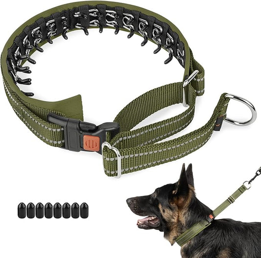 Mayerzon Martingale No Pull Collar for Medium Large Dogs German Shepherd Doberman Pitbull, Patented Anti Pull Correction Dog Collar for Walking Training, Reflective, Adjustable, Hidden(M, Army Green)