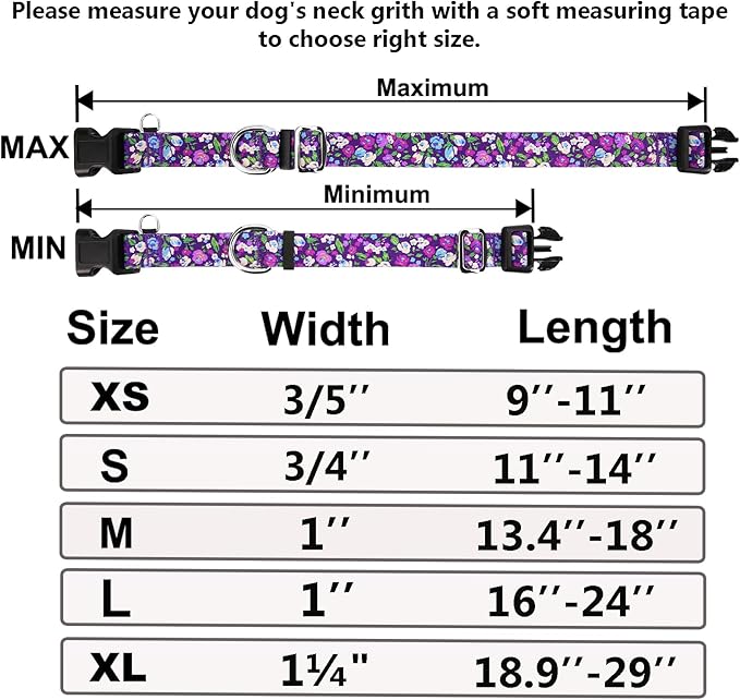 Martingale Collar for Dogs with Buckle Floral No Pull Training Dog Collars (Purple Floral, XSmall)