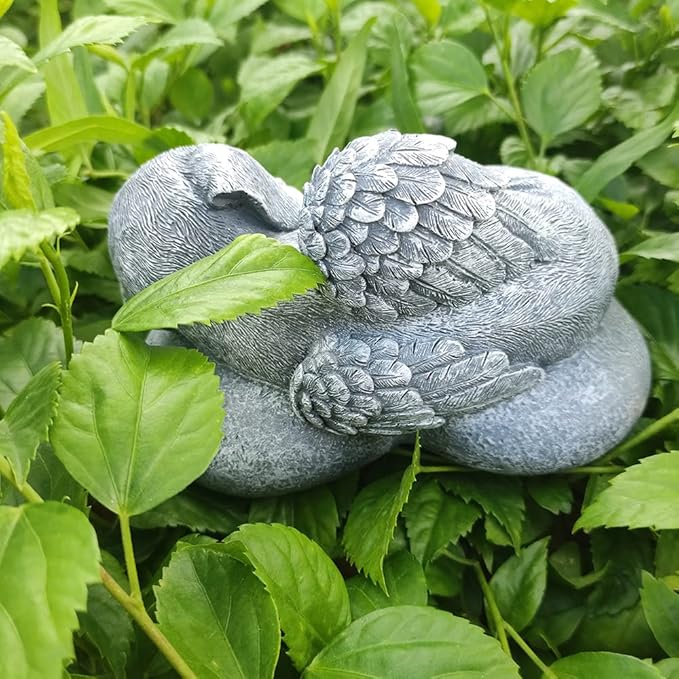 Personalized Angel Dog Statue Memorial Stones Grave Markers with A Sleeping puppy On the Heart-Shaped Stone-Dog Memorial Gifts for Loss of Dog.
