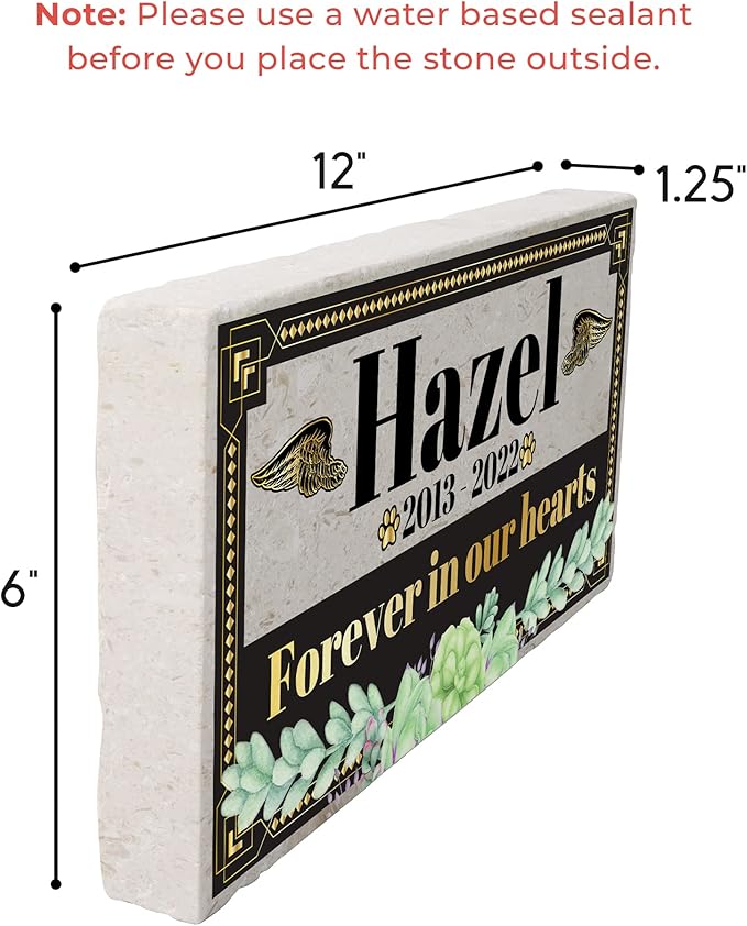 Personalized Pet Memorial Stone, 6x12 Custom Limestone Pet Grave Markers as Keepsake or Pet Remembrance, Thoughtful Pet Loss Gifts for Bereaved Pet Owners, Personalized Memorial Gifts (Hazel)