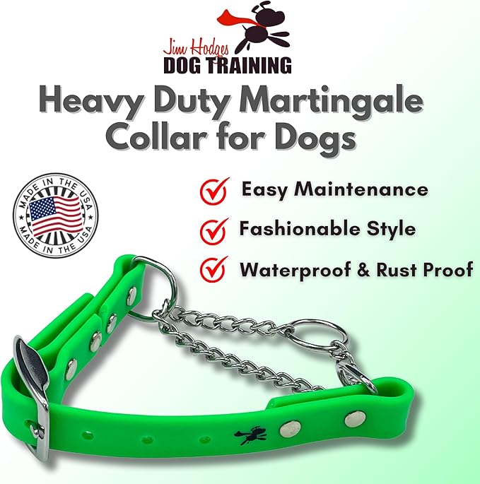 Martingale Collar for Dogs, Biothane, Stainless Steel Hardware, No Pull, Made in The USA, Professional Grade, Medium, Green
