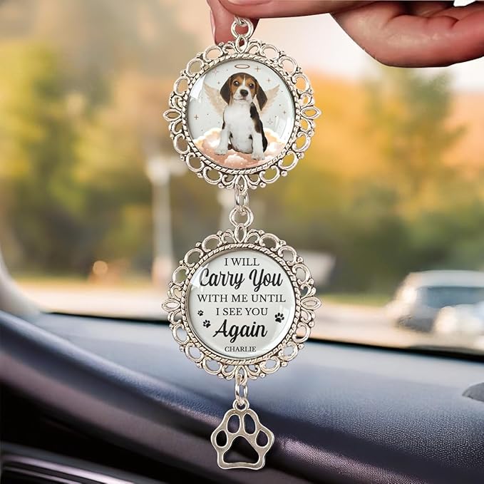 Custom Photo You were My Favorite Hello, Personalized Memorial Metal Car Charm for Pet Loss Gifts, Dog Keepsake Memorial, Loss of Pet Sympathy Gift Dog Ornament, Car Interior Accessories