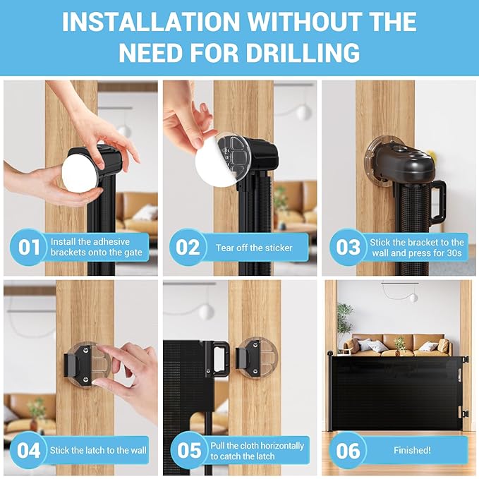 HAMOPY Auto-Lock Retractable Baby Gate Replacement Free-Punch Parts, Original Hardware Set (Including 2 x Latches + 2 x Brackets) Only Fit 55“&71” Auto-Lock Baby Gate(Black)