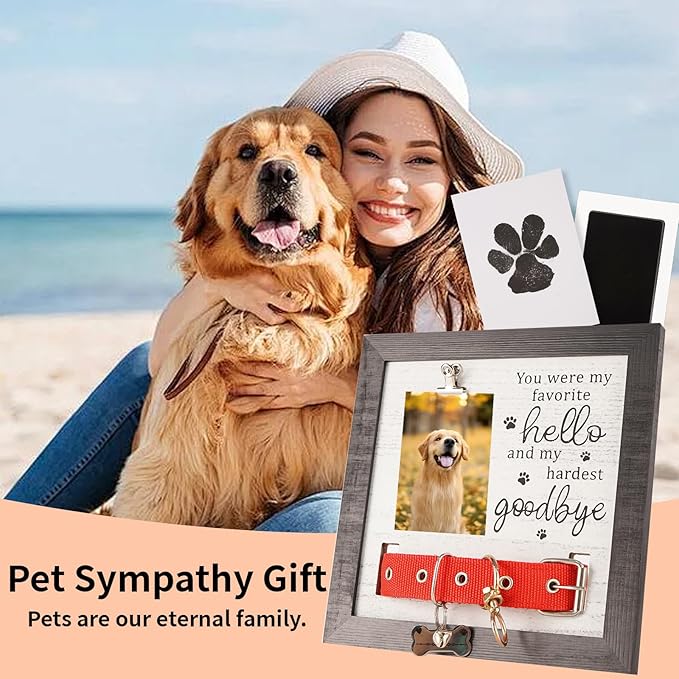 Dog Collar Memorial Picture Frame with Paw Print, Loss of Dog Sympathy Gift, Pet Bereavement Photo Frame for Dog Cat, Condolence Gift for Pet Lovers