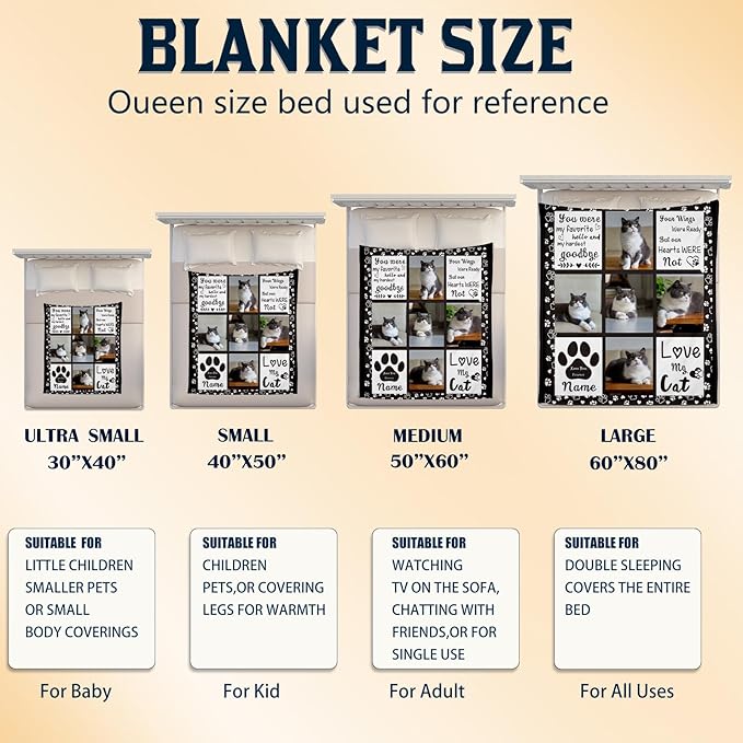 Personalized Pet Memorial Gifts, Custom Throw Blanket with Pet Photo & Name, Customized Pet Memorial Gifts for Loss of Dog Cat, Puppy Bereavement/Passing Away Gifts, Remembrance Gift for Dog Mom Dad