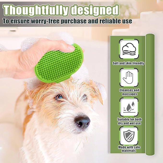 Bestac Pet Grooming Brush - Durable for Dogs & Cats, Ergonomic Handle, Soft Rubber Brush, Enhances Bath Efficiency, Ideal for Daily Fur Care & Bath Grooming of All Pets (Green, pack of 1)