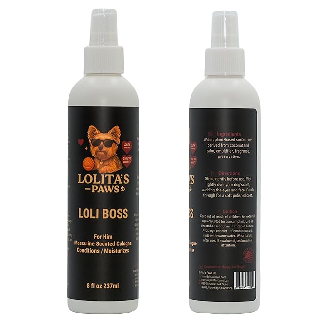 lolita's paws Loli Boss Masculine Dog Cologne – Deodorizing Pet Spray for Dogs, Conditions & Moisturizes Coat, Fresh Scent, 8 oz, Made in USA, For Him