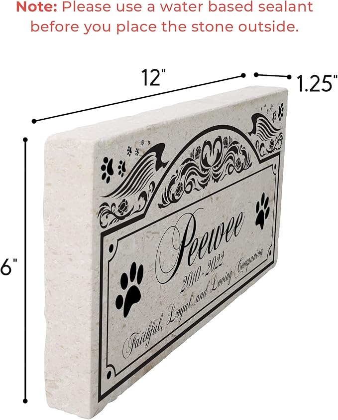 Personalized Pet Memorial Stone, 6x12 Custom Limestone Pet Grave Markers as Keepsake or Pet Remembrance, Thoughtful Pet Loss Gifts for Bereaved Pet Owners, Personalized Memorial Gifts (Peewee)