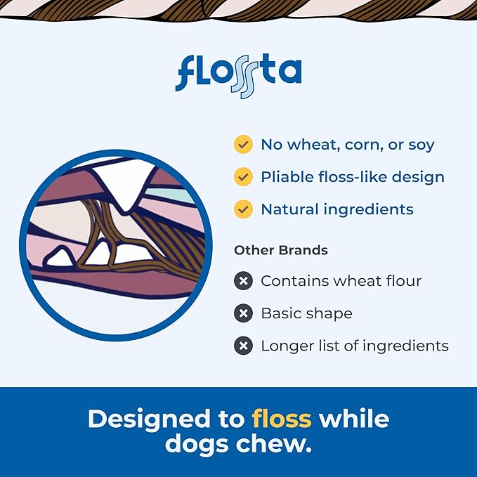 N-Bone Flossta Dual Action Dental Chews for Dogs, Unique Twist Shape for Deep Teeth Cleaning and Proactive Dental Care, Peanut Butter Flavor, 8 Count 6.4-oz Bag