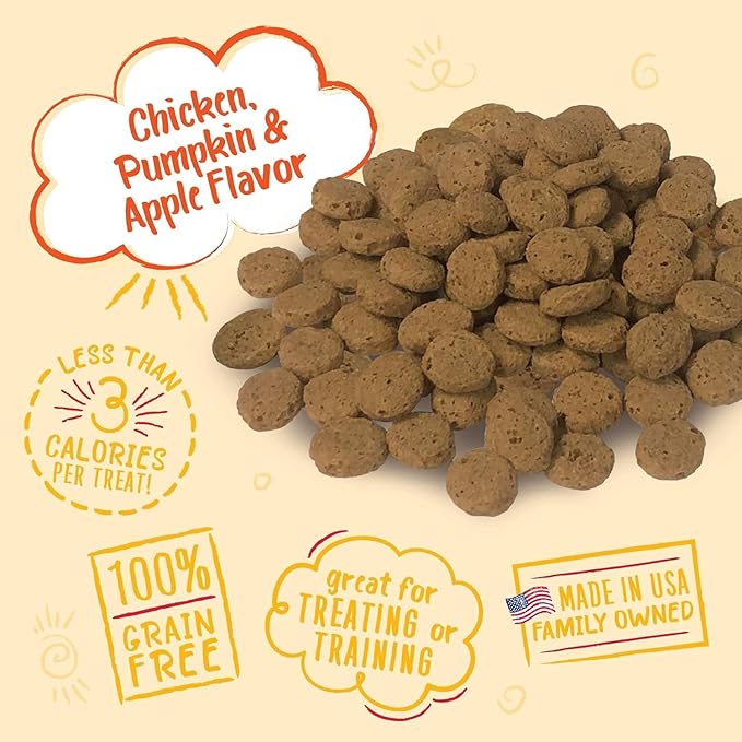 Charlee Bear Dog Training Treats for Small, Medium & Large Breeds, Crunchy Low Calorie Grain Free Dog Treats, USA Made, Chicken, Pumpkin & Apple, 3 Pack, 8oz Each