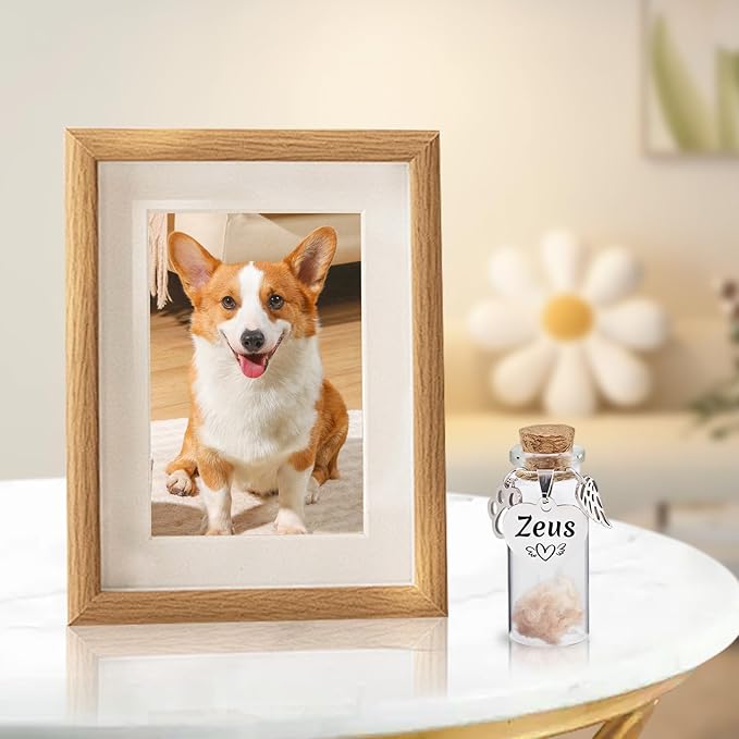 Custom Pet Hair Memorial Bottle with Engraved Photo & Text, Cat Fur Keepsake, Personalized Pet Fur Keepsake for Dog Cat Hair, Loss of Dog Sympathy Gift (Style 1)