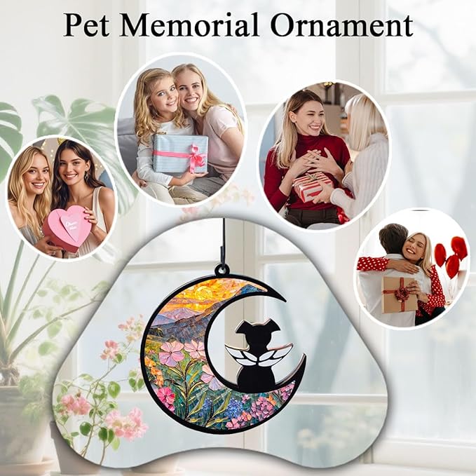 Dog Angel Memorial Suncatcher with Rainbow Bridge Poem Card, Pet Sympathy Gifts for Loss of Dogs and Cats, Phlox