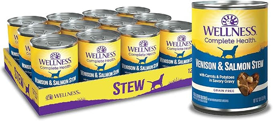 Wellness Complete Health Canned Wet Dog Food, Venison & Salmon Stew, 12.5-Ounce Can (Pack of 12)