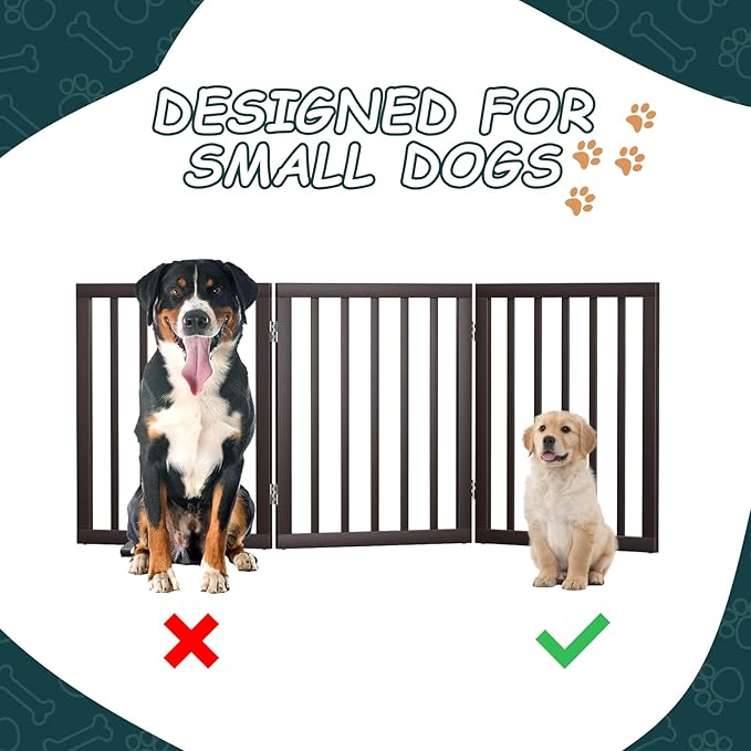 Semiocthome Bamboo Dog Gates Indoor 3-Panel Freestanding Puppy Gates for The House with 2 Metal Stands 24" H Folding Wood Pet Gate for Stairs Doorway Expands Up to 55" Fully Assembled Espresso