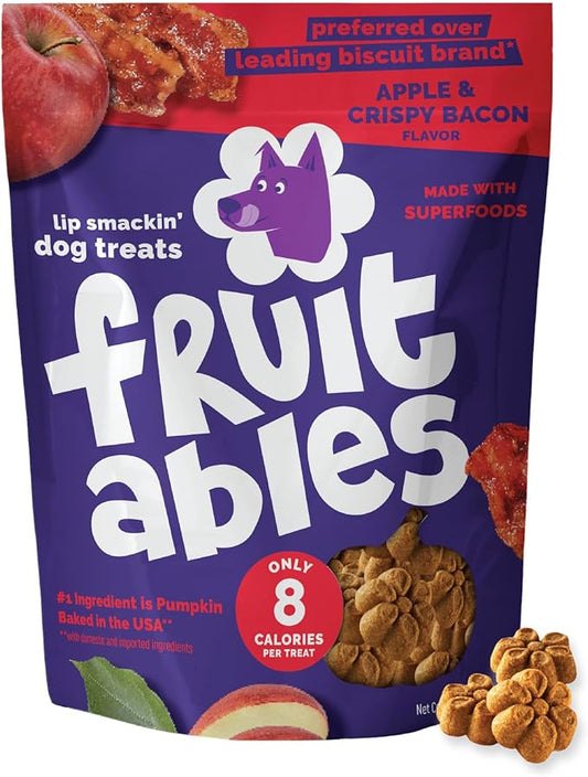 Fruitables Baked Dog Treats, Healthy Pumpkin Treat for Dogs, Low Calorie & Delicious, Free of Wheat, Corn and Soy, Made in the USA, Apple and Crispy Bacon Flavor, 12oz
