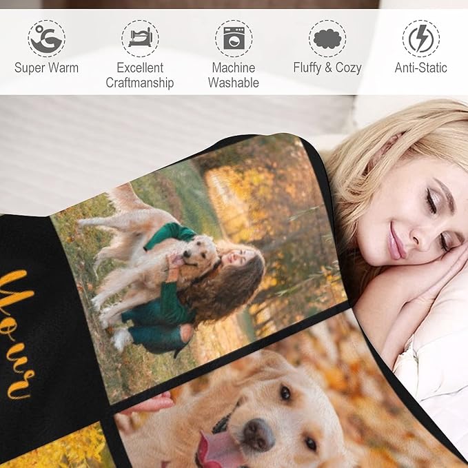 Artsadd Photo Custom Throw Blankets for Dog Cat Pet Memory,Dog Memorial Blanket Personalized with Loving Remembrance Gift for Family and Friends Dogs Name Customized Fleece Throw Blanket