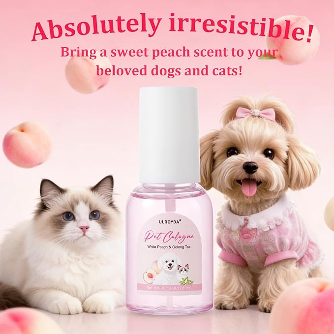 Premium Pet Cologne, White Peach & Oolong Tea Dog Perfume, Sweet Scent Long-Lasting Fragrance, Alcohol-Free Grooming Spray for Dogs and Cats, 2.37 fl oz