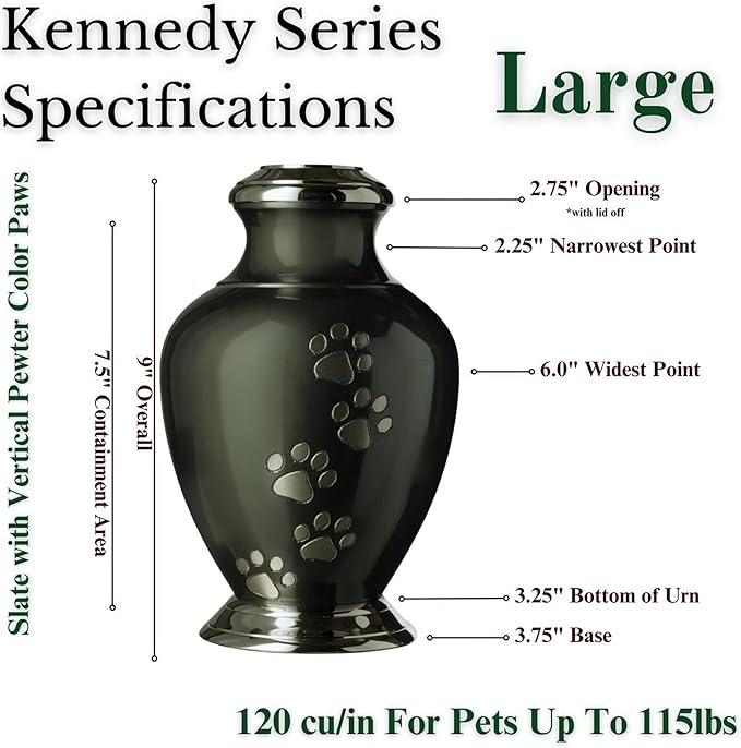Kennedy Paws Series Pet Urn for Dogs, Handmade Aluminum Memorial Cremation Urn (Large - Pets up to 115 lbs)