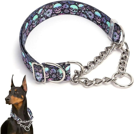 Dog Choke Collar，Stainless Steel Chain Martingale Collar for Dogs, No Pull Slip Cinch Choker Choke Heavy Duty Dog Collars