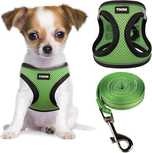 YIMEIS Dog Harness and Leash Set, No Pull Soft Mesh Pet Harness, Reflective Adjustable Puppy Vest for Small Medium Large Dogs, Cats (Grass Green, Medium (Pack of 1)
