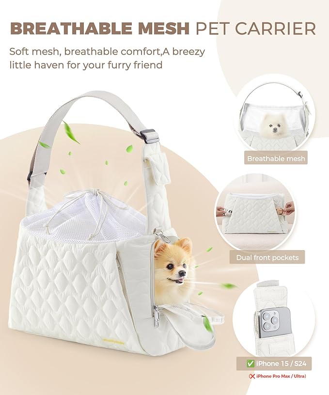 Dog Carrier Sling for Small Dogs, Front Cat Sling & Cats Up to 15 lbs, Dog Purse with Adjustable Strap Front Zipper Pocket, Double Safety Feature, Hands Free for Travel
