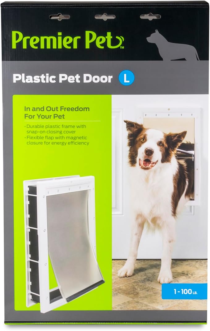 Premier Pet Plastic Pet Door - Provides Independent Access - Durable Plastic Frame with Magnetic Closure - Energy Efficient Design - Easy DIY Installation - Large