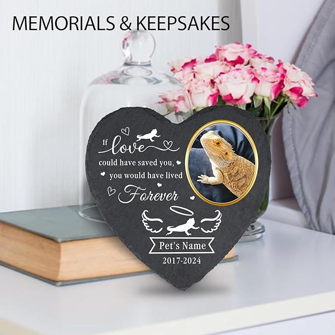 Personalized Pet Bearded Dragon Memorial Stone, Customized Bearded Dragon Grave Markers with Photo Name Dates, Bearded Dragon Headstone Tombstone Gravestone, Bearded Dragon Memorial Gifts