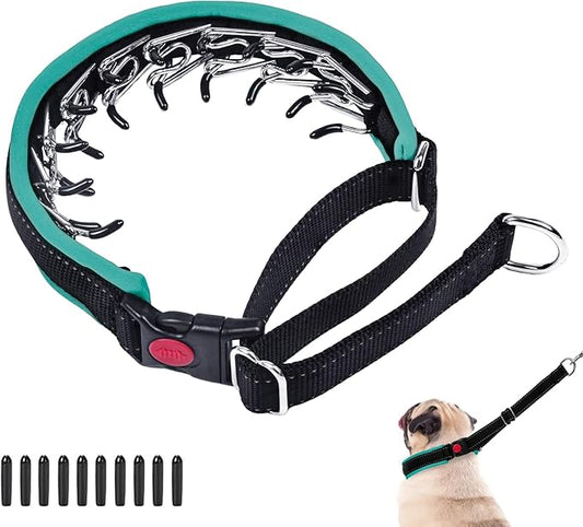 Heavy Duty Nylon No Pull Dog Collar with Buckle, Adjustable Anti Pull Reflective Slip Collar for Large Medium Small Dogs - L Green