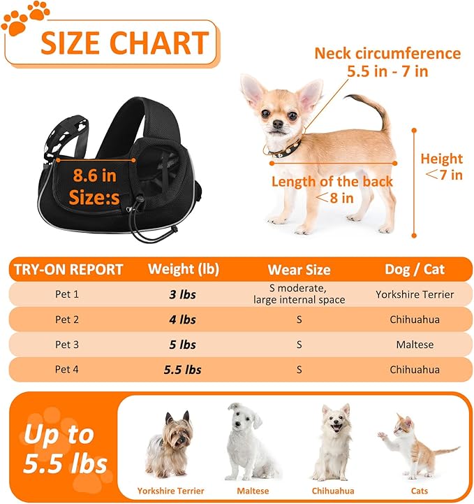 Small Dog Sling Carrier Puppy Sling Travel Cat Carrier Dog Carrying Bag Pet Carrier for Small Dogs Below 5 lbs Pet Supplies Cute Black