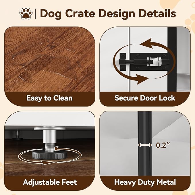 71" Large Dog Crate Furniture for 2 Dogs, Wooden Double Dog Crate, Indoor Dog Kennel TV Stand with Divider and Cushion for Large Medium Dogs, White/Brown