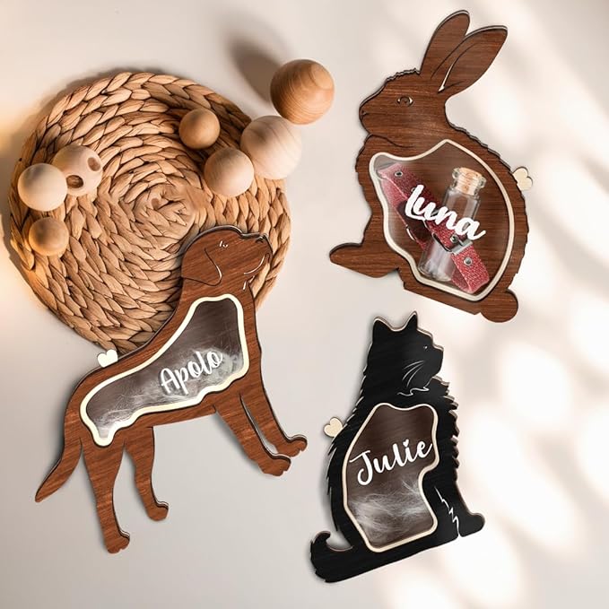 Personalized Rabbit Memorial Keepsake Unique Wooden Bunny Fur Box Collar Holder Sympathy Pet Loss Gift Memorial Storing Hair Ashes Standable Tabletop Decor Gift Idea for Pet Lover Family Friends