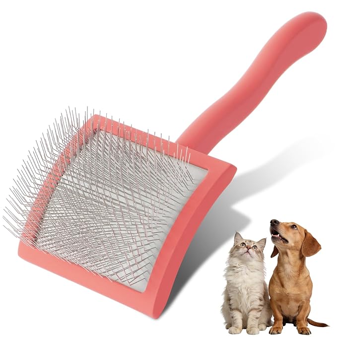 Pet Slicker Brush for Dogs - Easy Grooming, Fluffing & Detangling for Long-Haired & Curly Breeds (Goldendoodles, Labradoodles), Ergonomic Solid Wood Handle, Large Size