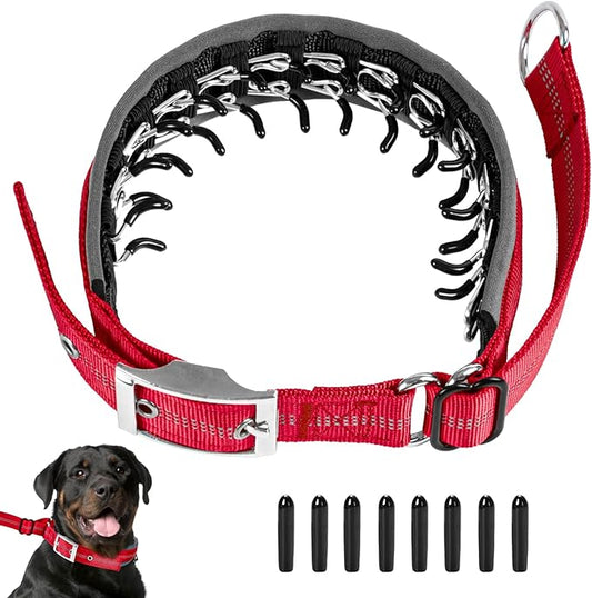 Adjustable No Pull Dog Collar - Heavy Duty Martingale Slip Collar with Reflective Widened Nylon & Metal Buckle for Training Walking Hunting (Small/Medium/Large Dogs),Red,L