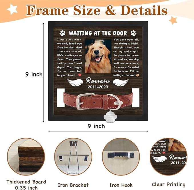 Personalized Dog Memorial Picture Frame Gifts for Loss of Pet- Fits 3 Collar Lengths, in Memory of Dog Passing Away Sympathy Gifts