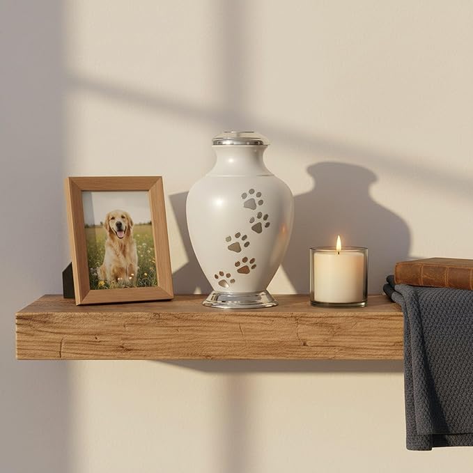 Kennedy Paws Series Pet Urn for Dogs, Handmade Aluminum Memorial Cremation Urn (Large - Pets up to 115 lbs, Cloud White)