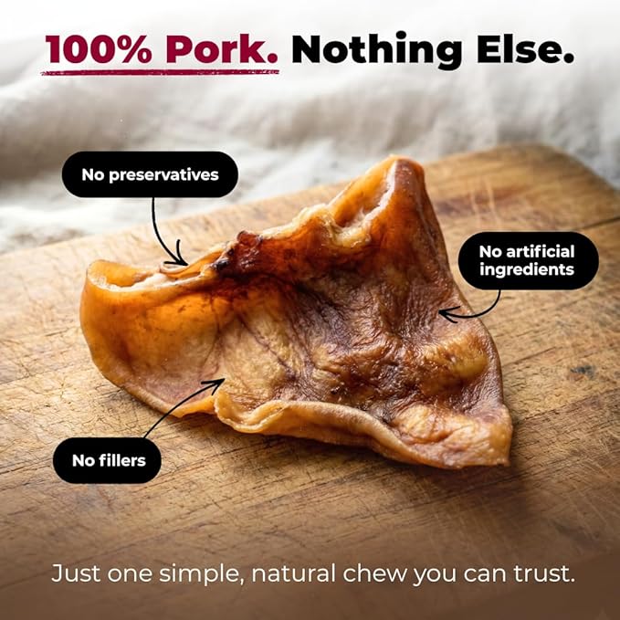 Best Pet Supplies GigaBite Whole Pig Ears for Dogs - All-Natural Slow-Roasted Chews that Clean Teeth and Satisfy Aggressive Chewers - 12 Pack for Large Dogs