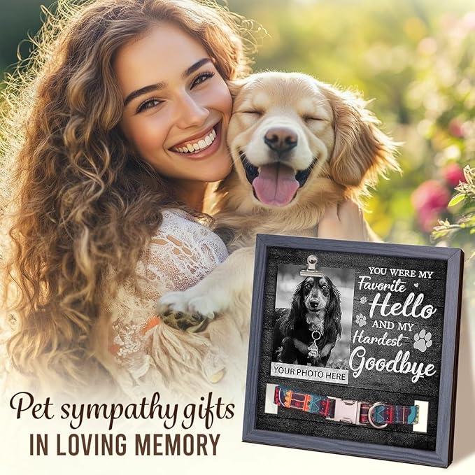 Pawfect House Pet Memorial Picture Frame With Photo Clip, Dog Memorial Gifts For Loss Of Dog, Pets Memorial Gifts For Dogs, 9x9 Inches Loss Sign With Collar Holder, Loss Of Pet Sympathy Gift Dogs