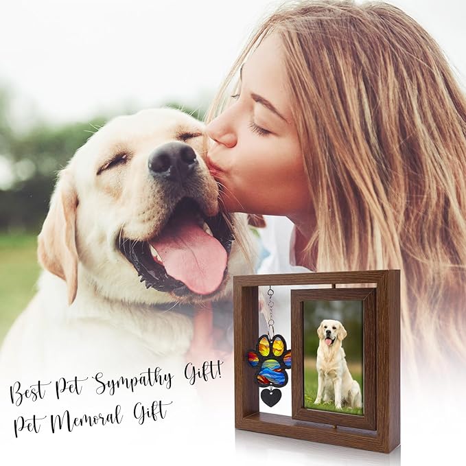 Dog Memorial Picture Frame – 4x6 Wooden Photo Frame for Pet Loss – Sympathy Remembrance Gift for Dog or Cat Lovers (Muliti-ColorPaw)