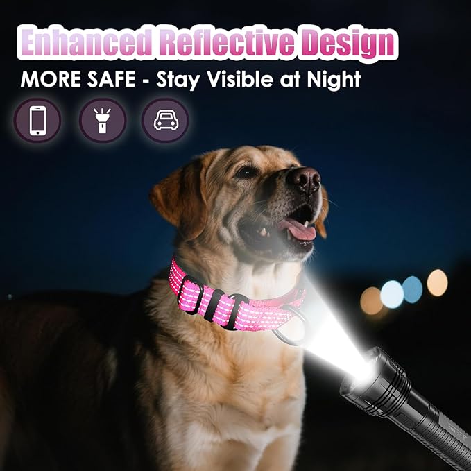 Martingale Dog Collar, Reflective No Pull Training Collar with Quick Release Buckle, Adjustable Heavy Duty Nylon Choker Collars for Small Medium Large Dogs(S,Pink)