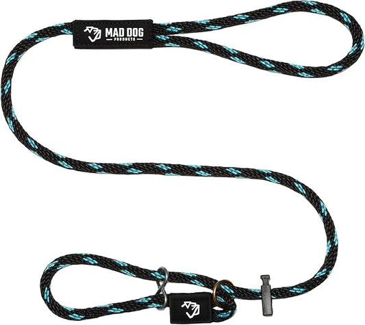 Mad Dog Products Easy Leader Dog Leash 1/2" x 6' Black/Sky Blue Signature Rope - Made in USA