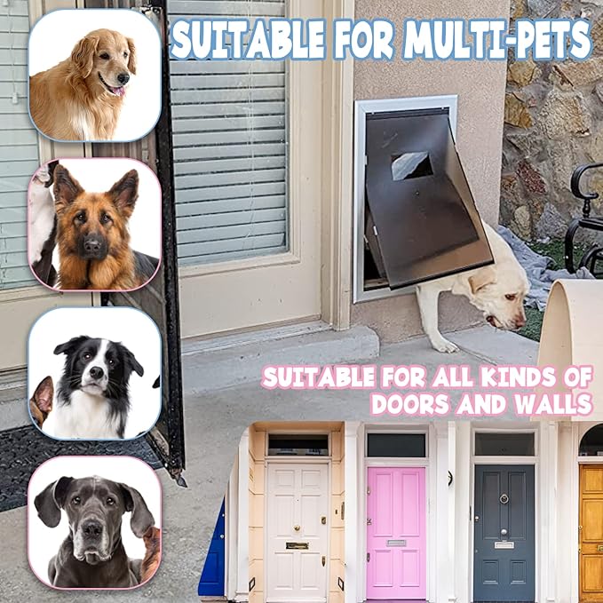 Aluminium Extra Large Dog Door 17.5" W x 27.7" H Weatherproof Aluminum Frame Pet Door with Sliding Lock Panel Easy to Install Durable Magnetic Double Flaps Pet Door for Dogs Up to 220LBS