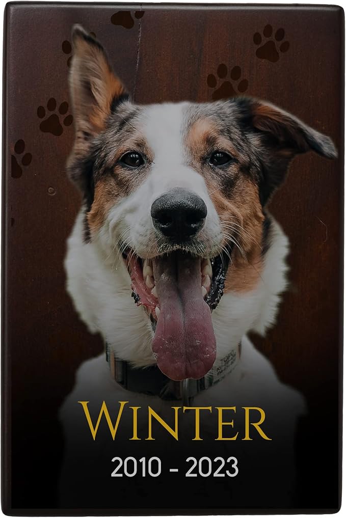Custom Pet Keepsake Urns for Dogs, Wooden Box for Pet Ashes with Photo for Your Beloved Pets, Pet Cremation Urns as Sympathy Gifts for Pet Lovers - Small, 6" x 4" x 2.75" (Design 6)