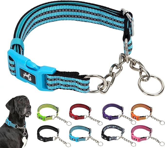 Blue Martingale Dog Collar Designed for Large Breeds, Featuring Anti-Choking Safety, no-Pull Correction for Medium Large Dogs