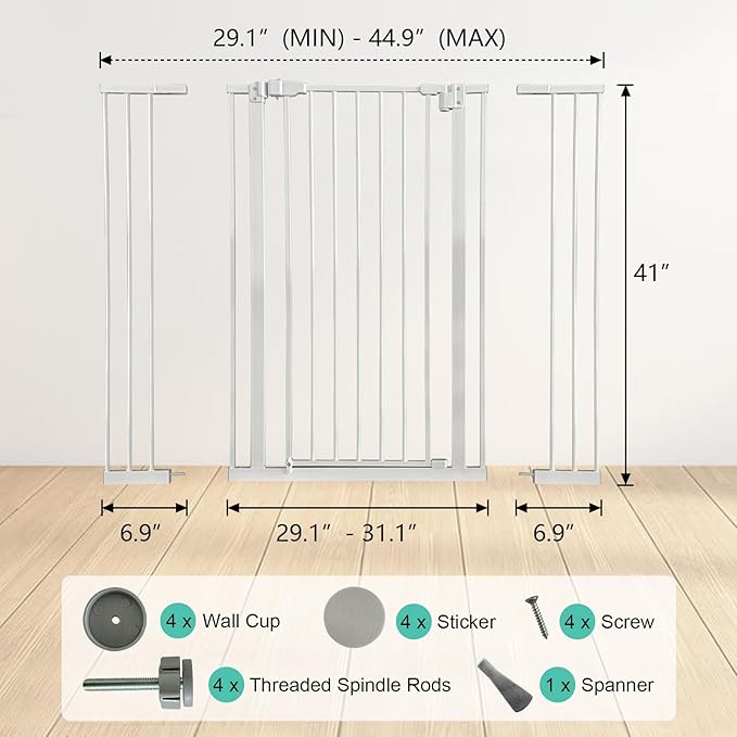 Kinfant 41'' Baby Gate for Stairs, Dog Gate Indoor, Extra Tall Pressure Mounted Baby Gate, Walk Thru Child Gate with Door, Fits Between 29.1" and 44.9" Child Safety Gate, Easy Assembly