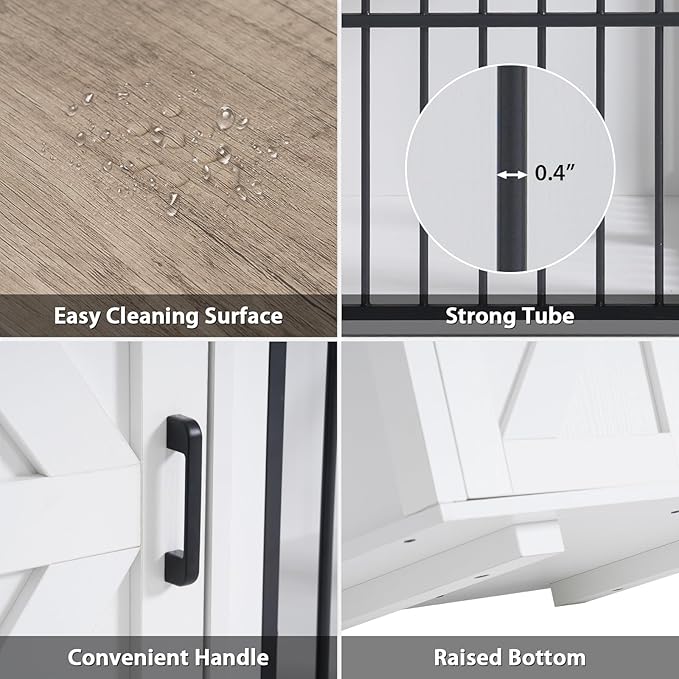 Verano Garden 44" Dog Crate Furniture, Heavy Duty Dog Kennel Indoor, 2-in-1 Furniture-Style Dog Crate with Storage Drawer & Cabinet for Small Medium Dogs, White (44" Left Facing Door)