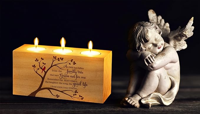 Sympathy Gifts for Loss of Loved One – Memorial Bereavement Gifts Candle Holders – Handcrafted Wooden Keepsake with Poem I Condolence Gift, Bereavement Gifts for Loss of Mother, Father (A Limb)