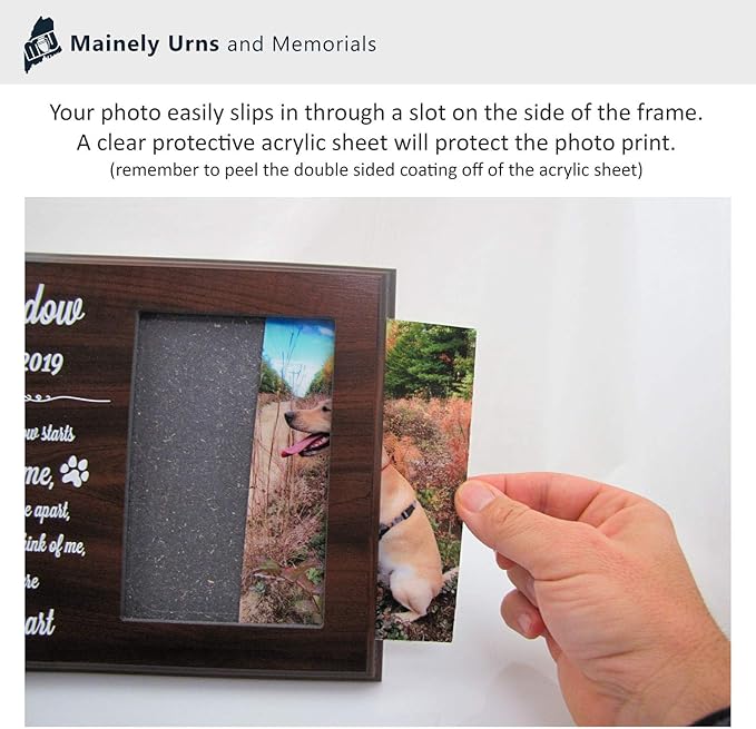 Mainely Urns 8x10 Photo Plaque - Personalized Pet Memorial Picture Frame - No Longer by Our Side, But Forever in Our Hearts - Design 1 - Sympathy Dog or Cat Gift with Heartfelt Quote