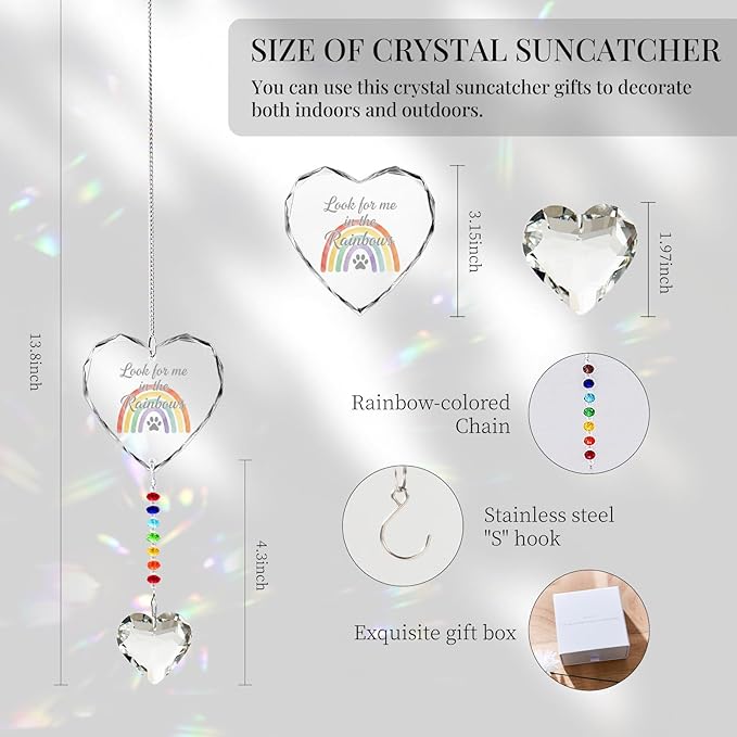 Pet Memorial Gifts for Dogs Cats - Look for me in The Rainbows Crystal Suncatcher Pet Loss, Pet Sympathy, Rainbow Bridge Sympathy Gifts for Loss of Dog Cat, Thoughtful Dogs and Cats Remembrance