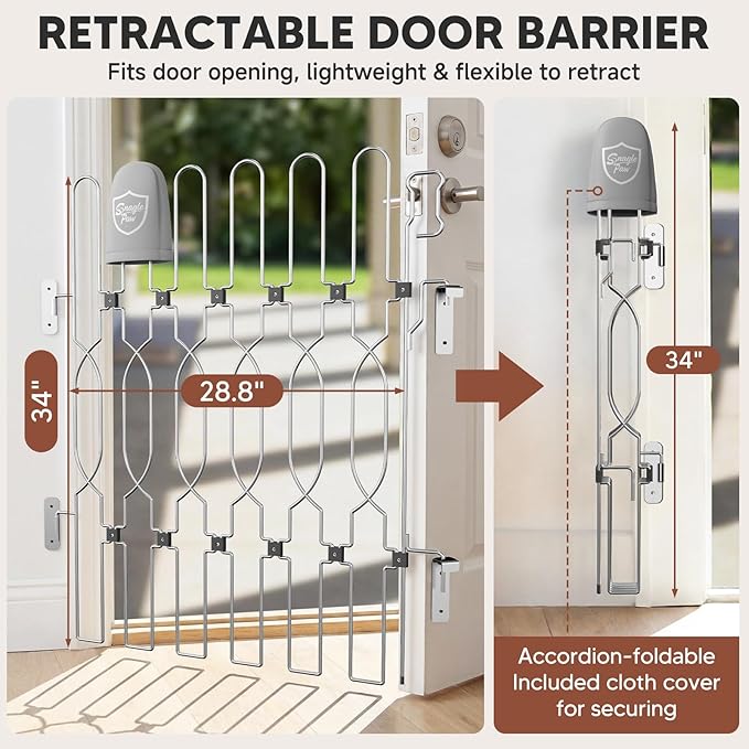 Snagle Paw Metal Retractable Door Barrier,Tall Safety Dog Gate for Front Door,Easy Install Retractable Pet Gate for Recreational Vehicle,Doorways,28.4" Wide 35"